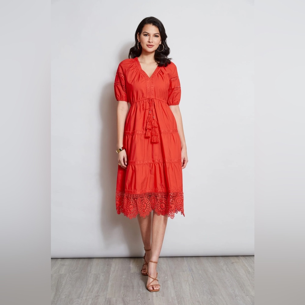 Elie Tahari Sydney Tiered Tassel Midi Dress, Size Small